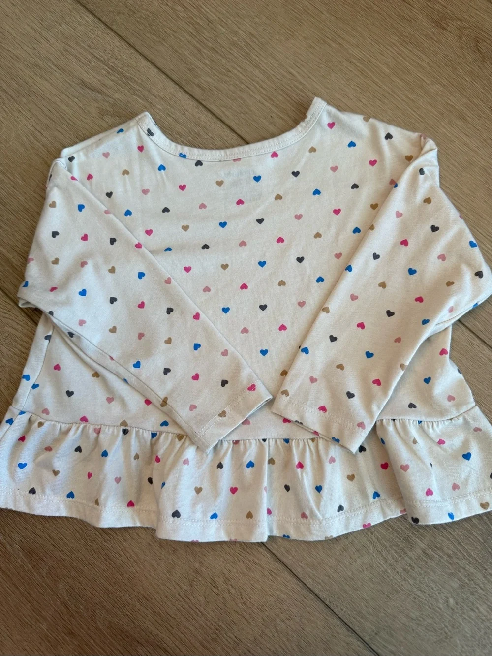 Carter's Cream Long-Sleeve Peplum Top with Multicolor Hearts